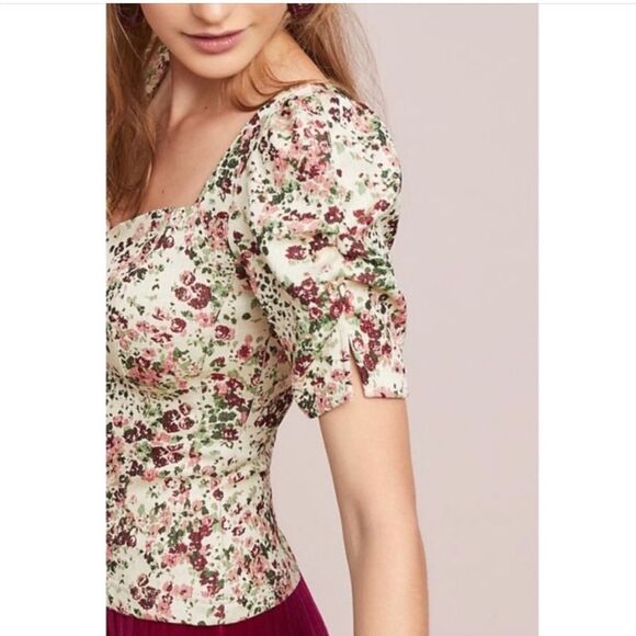 Anthropologie Maeve Floral Tapestry Sweetheart Cut Blouse - Picture 7 of 13